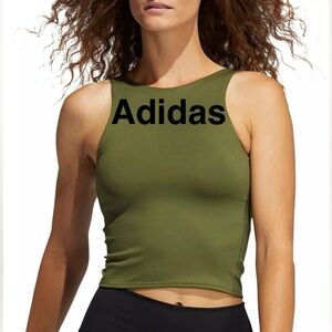 Adidas PRIMEGREEN Crop Top Bra Women’s Size M Army Green & Neon Yellow Straps